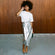 Model wearing Silver Vegan Leather Jaspre Skirt