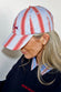 Blue Cotton Stripe Cap with Fish Embroidery