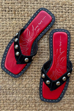 Black Leather Stud Sandals