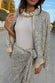model wearing Sequin Bomber off the shoulder 