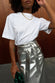 caption_Model is 5ft6 and wears Silver Vegan Leather Skirt in UK 8 / US 4