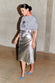 caption_Model wears Silver Vegan Leather Skirt in UK 18 / US 14