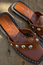 Tan Leather Stud Sandals