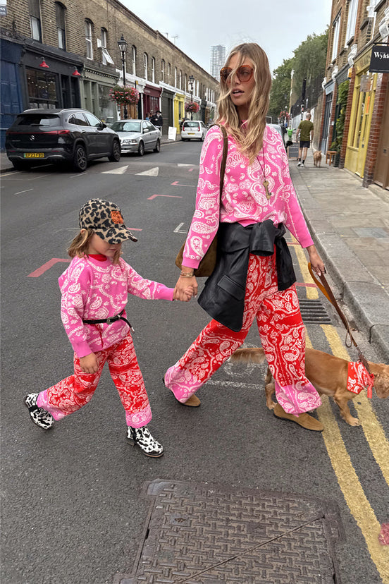 Kids Red and Pink Bandana Knitted Set