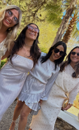 our models in our silver plisse and cream plisse dresses for our wedding shoot