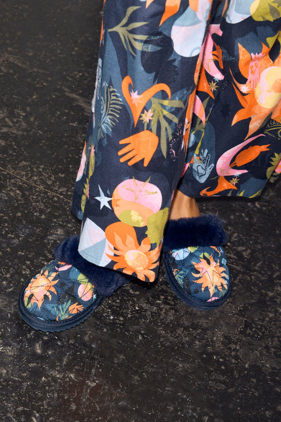 Navy Charm Mule Slippers