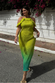 Lime Ombre Plisse Claudia Dress