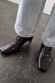 Black Leather Boots with Gold Studs