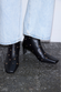 Black Leather Boots with Gold Studs