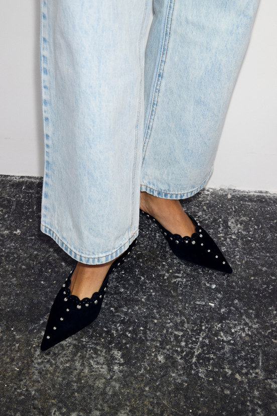 Black Suede Mules with Silver Studs