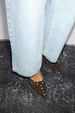 Chocolate Suede Mules with Turquoise Studs