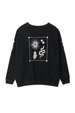 Black Sweatshirt with Ecru Embroidery
