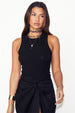 caption_Model wears Black Cotton Ribbed Tank  in UK size 10/ US 6