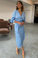 caption_Model wears Sky Blue Jacquard Vienna Dress in UK size 8/ US 4