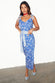 caption_Model wears Blue Mosaic Cami Top in UK size 10/ US 6