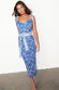 caption_Model wears Blue Mosaic Cami Top in UK size 10/ US 6