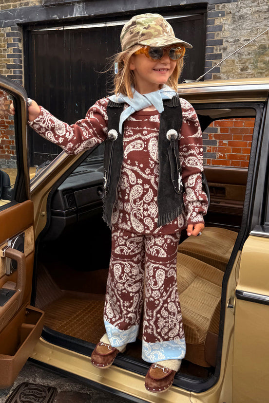 Kids Chocolate Bandana Knitted Set