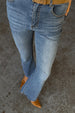 caption_Model wears Denim Flare Scallop Jean  in UK size 8/ US 4
