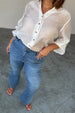 caption_Model wears Denim Flare Scallop Jean  in UK size 18/ US 14