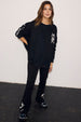 Black Cotton Wide Leg with Ecru Embroidery