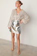 caption_Model wears Silver Sequin Miley Shirt in UK size 10/ US 6