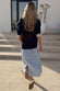 Navy Knit Jumper Dress with Stripe Cotton Skirt