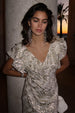 caption_Model wears Cream Jacquard Tilda Mini Dress in UK size 10/ US 6
