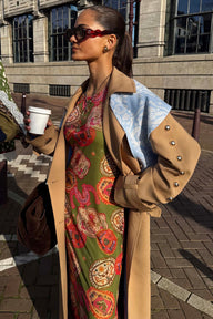 Tan Trench Coat with Gold Studs