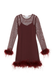 Wine Mesh Feather Mini Dress