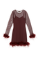 Wine Mesh Feather Mini Dress