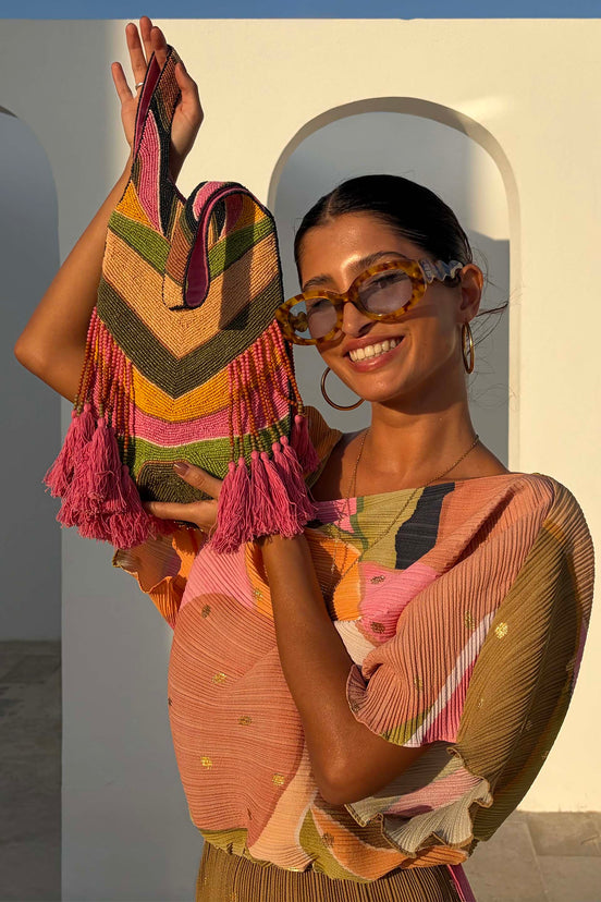 Abstract Beaded Fringe Bag