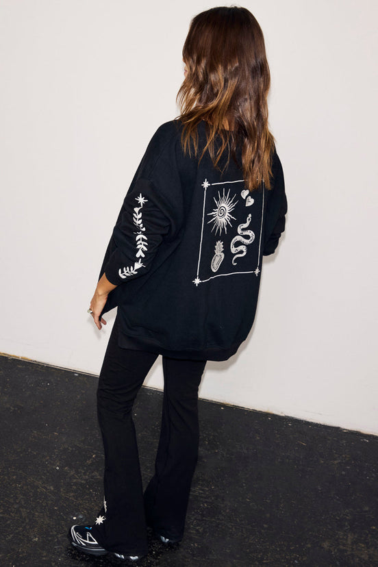 Black Sweatshirt with Ecru Embroidery