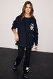 Black Sweatshirt with Ecru Embroidery