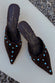Chocolate Suede Mules with Turquoise Studs