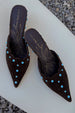 Chocolate Suede Mules with Turquoise Studs