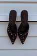 Chocolate Suede Mules with Turquoise Studs
