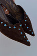 Chocolate Suede Mules with Turquoise Studs