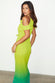 caption_Model wears Lime Ombre Plisse Claudia Dress in UK size 10/ US 6