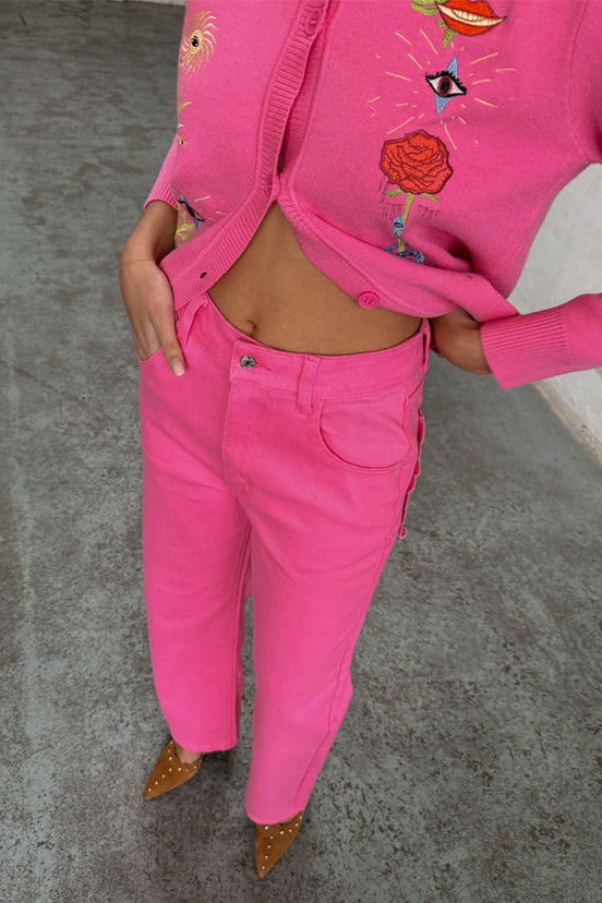 Pink Denim Scallop Detail Jeans