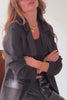 model wearing Black Satin Mix 55 Jacket