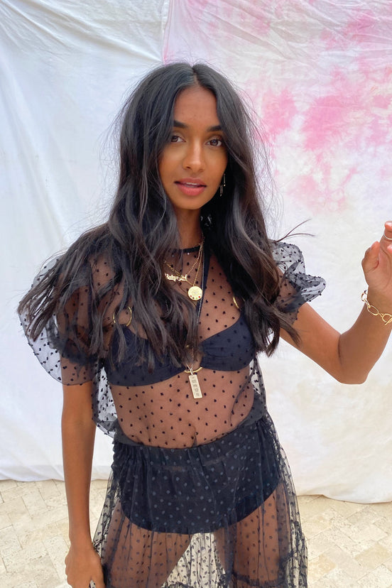 Black Spotted Sheer Top