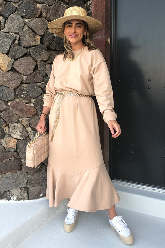 Beige Sweat Maxi Dress - nfd-demo-dev