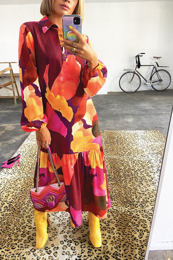 Berry Artist Print Viscose Shirt Dress - nfd-demo-dev