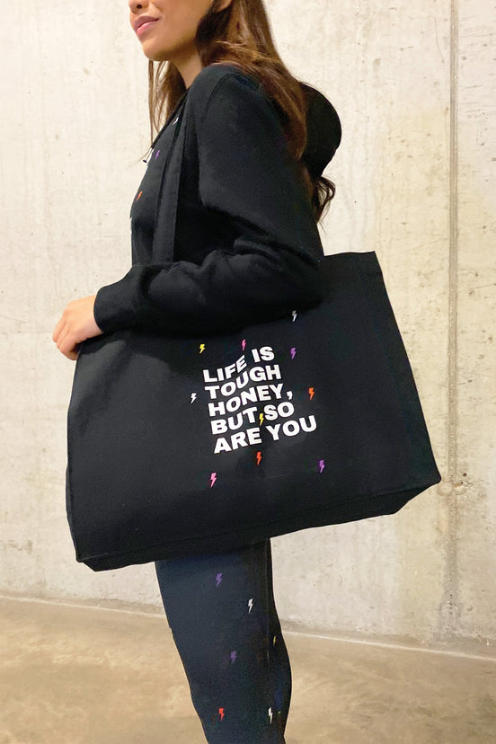 Black Lightning Bolt Life Is Tough Tote Bag - nfd-demo-dev