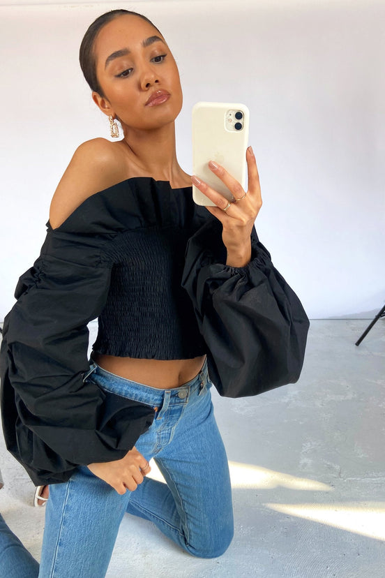 Black Ruffle Statement Sleeve Top - nfd-demo-dev