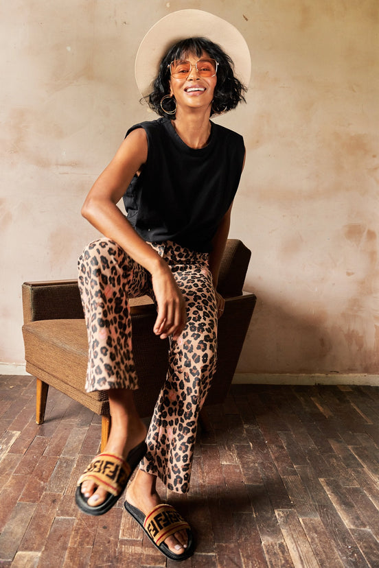Brown Leopard Flare Kick Trouser - nfd-demo-dev