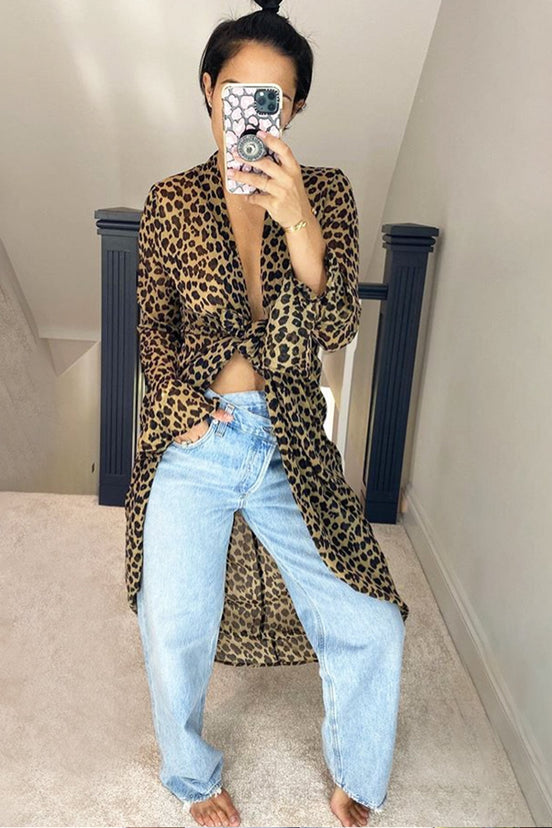 Brown Sheer Leopard Wrap Dress - nfd-demo-dev