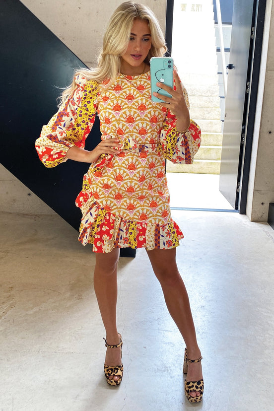 Multi Paisley Spliced Mini Dress - nfd-demo-dev