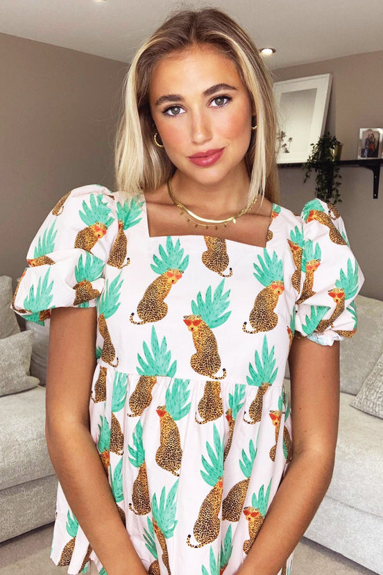 Nude Square Neck Cheetah Print Top