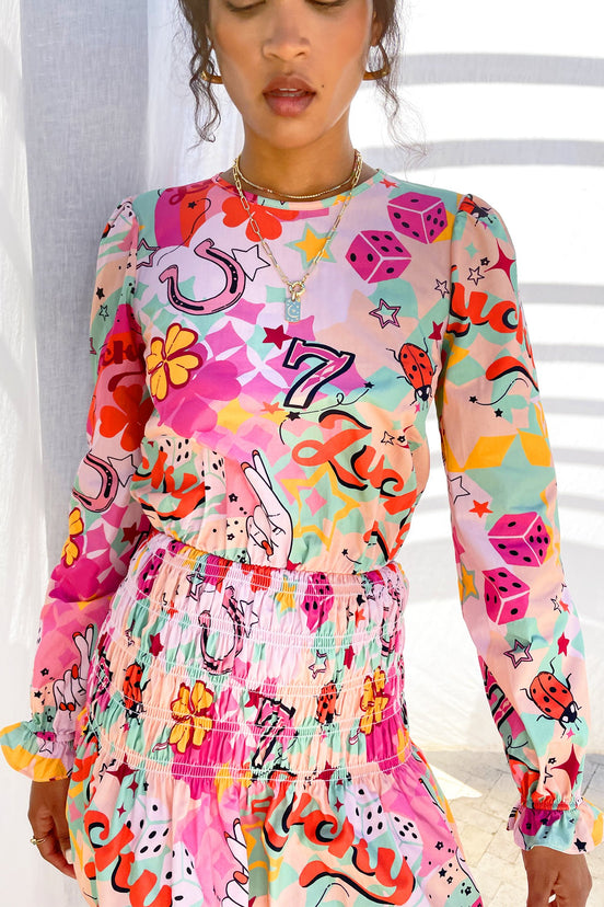 Pink-Lucky-Print-Mini-Dress-£79